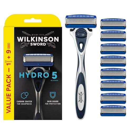 WILKINSON SWORD Hydro 5, Hydrating Gel & Precision Trimmer - Razor Handle + 9 Blade Refills/ £10.71 with S&S