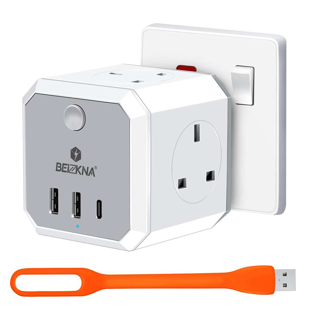 Beizkna Multi Plug Adapter with 3 USB, 4 Way Multi Plug Extension USB C, 13A UK 3 Pin - W/voucher - Sold by Beizkna UK FBA